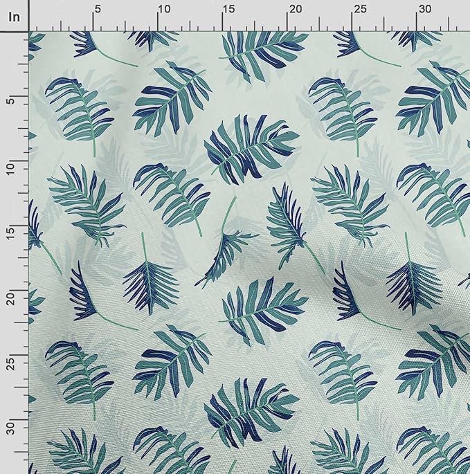 Soimoi Leaves Print - Blue, Premium Cotton Cambric Fabric - Medium Weight Material for Quilting, Kurtis, Blouse, Kids Clothing, Tunic, Curtains - 42" Inch Wide, 1 Yard