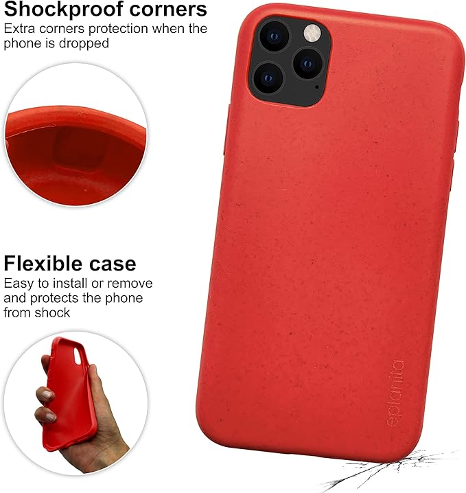 eplanita Eco Mobile Phone Case Compatible with iPhone 11 Pro, Plant Fiber, Drop Protection Cover, Durable and Sustainable (for iPhone 11 Pro, Red)