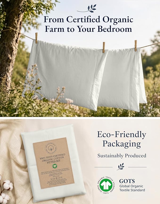 LANE LINEN Twin Size Fitted Sheet, 100% Organic Cotton, 2-Piece Set (1 Fitted Sheet & 1 Pillowcase), Percale Weave, Ultra Soft, Breathable, Fits Mattress Upto 15" Deep - Glacier Grey (No Flat Sheet)