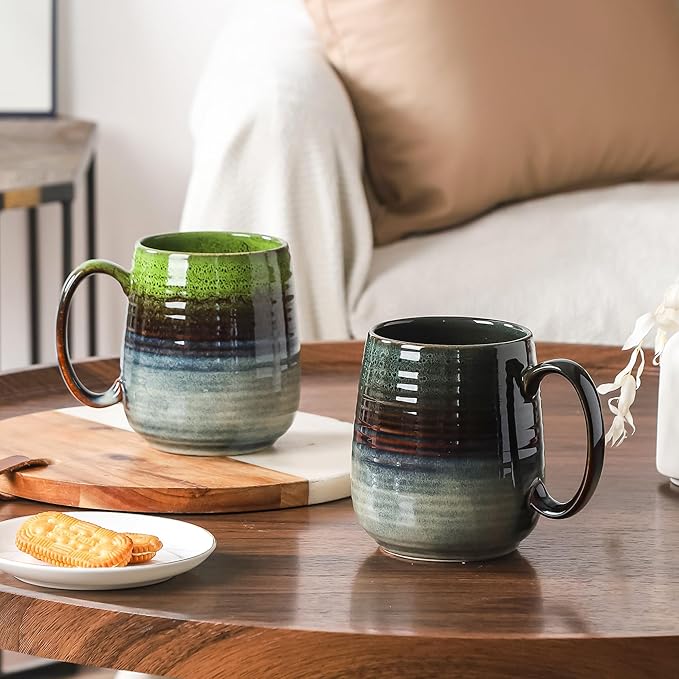 Large Coffee Mugs, Extra Large Ceramic Coffee Mug, 23 oz Handmade Pottery Mug, Big Tea Cups with Handle for Office and Home, Dishwasher and Microwave Safe (Light Green)