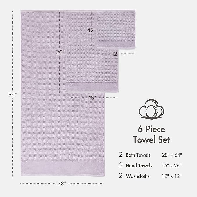 Madison Park Spa Waffle 100% Cotton Luxurious Towel Set, Premium Texture Waffle Weave, Highly Absorbent, Quick Dry, Hotel & Spa Quality Wash Clothes for Bathroom, Assorted Sizes, Lilac 6 Piece