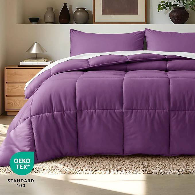 Bare Home Comforter Set - Twin/Twin Extra Long Size - Ultra-Soft - Goose Down Alternative - Premium 1800 Series - All Season Warmth (Twin/Twin XL, Plum)