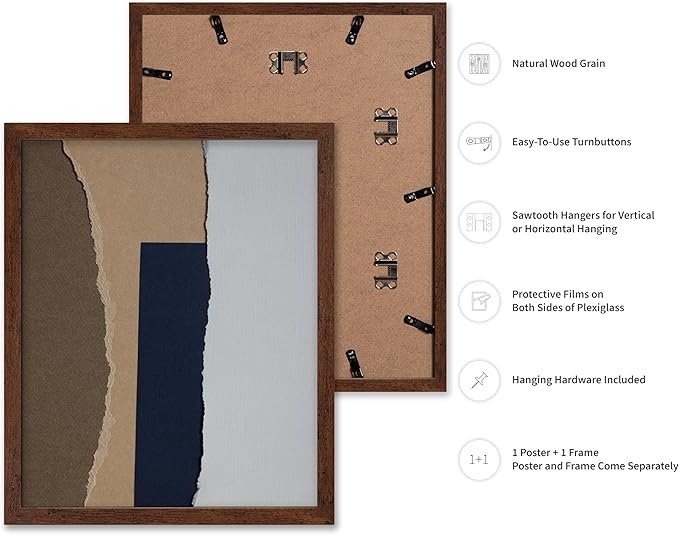 Monem Art Torn Paper Neutral Collage Print - Minimalist Scandinavian Abstract Poster - Wall Decor for Living Room, Bedroom or Office - 8x10 Brown Framed Wall Art by Mareike Bohmer