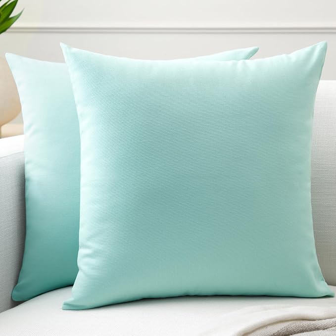 Encasa XO Throw Pillow Covers 18x18 in Set of 2 Egg Blue | No Inserts | Cotton Pillow Covers for Living Room, Bed, Sofa, Couch | Decorative Cushion Covers with Improved Zipper