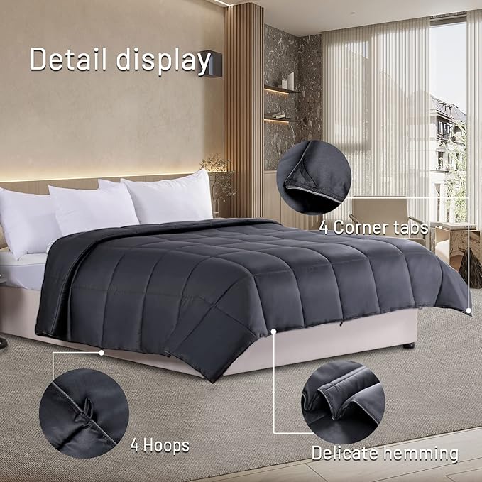NEXHOME PRO Organic Natural Viscose from Bamboo Cooling Comforter King, Lightweight Duvet Insert, Summer Blanket, Bedding Down Alternative Cool Comforters for Hot Sleepers, Dark Grey 90" x 108"