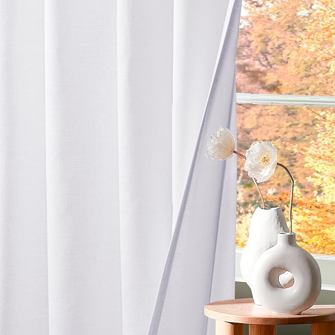 Bedding Craft Curtains 84 Inch Length - White Poly Cotton Slub Drapes with Tab Top, Set of 2, Ideal for Bedroom, Living Room, and Office_ 50x84 inch