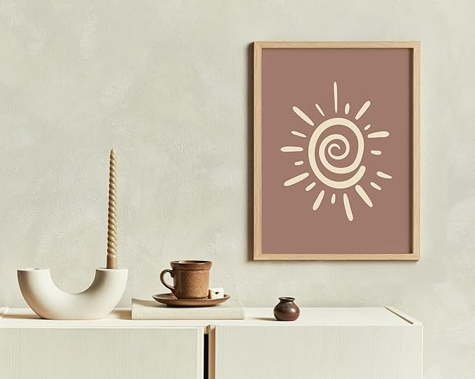 Y2K BOO Abstract Spiral Sun UNFRAMED Wall Art Swirl Sunburst Print Earth Tones Terracotta Tan Mid Century Modern 11x14 Inch Heavyweight Paper Studio Decor