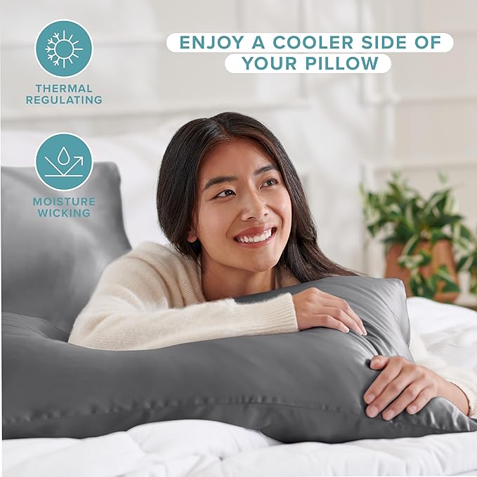 Bare Home 100% Mulberry Silk Pillowcase for Hair and Skin - Ultra Premium 6A Grade 19 Momme Silk Pillow Case - Hidden Zipper - Breathable Cooling Pillow Cover (Standard, Grey)
