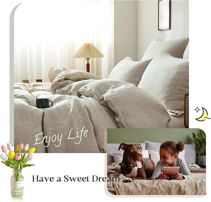 Simple&Opulence 100% Linen Duvet Cover Set, Natural French Flax Duvet Cover Twin Size, Breathable Soft Comfy Linen Bedding Comforter Cover with 1 Pillowcase (68"x86")
