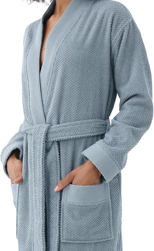 SEYANTE Turkish Cotton Bathrobe for Women - Organic GOTS Certified Terry Hooded Kimono Robe - Spa Quality Women's Cotton Robe