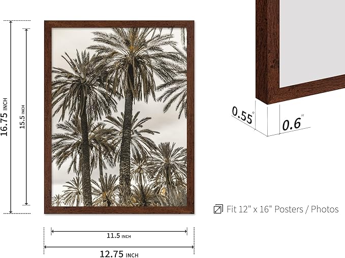 Monem Art Vintage Palm Tree Photography Print - Minimalist Tropical Landscape Poster - Wall Decor for Living Room, Bedroom or Office - 12x16 Brown Framed Wall Art by Mareike Bohmer