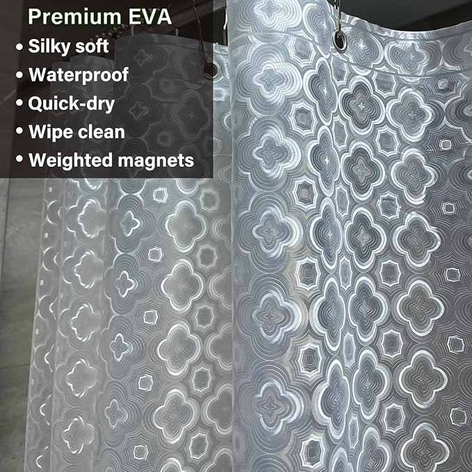 Plastic Shower Liner - Premium EVA 7G Thickened Shower Curtain Liner with Rustproof Grommets and 3 Weighted Magnets, Waterproof Shower Curtain for Bathroom (3D Plum Blossom)