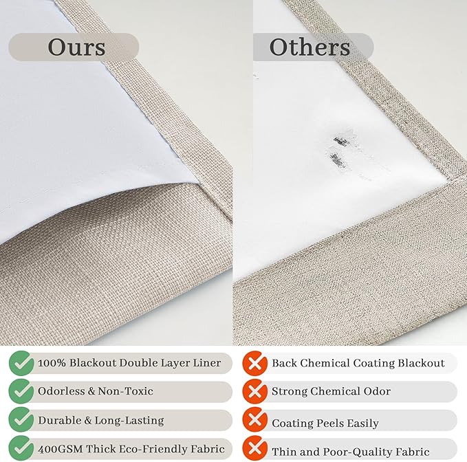 Greyish Beige Dual Layer Linen 102 Inch Long Curtains Panels of 2 for Sliding Glass Doors, Blackout Memory Shape Pinch Pleated Noise Reducing Thermal Ceiling Decorative Windows Drapes 8-1/2 FT Length