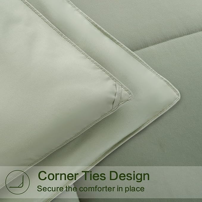 EASELAND Oversized King Down Alternative Comforter - Quilted Duvet Insert for All Seasons, Soft Lightweight with Corner Tabs, Summer Winter Warm Bedding, Sage Green 98x116 Inches