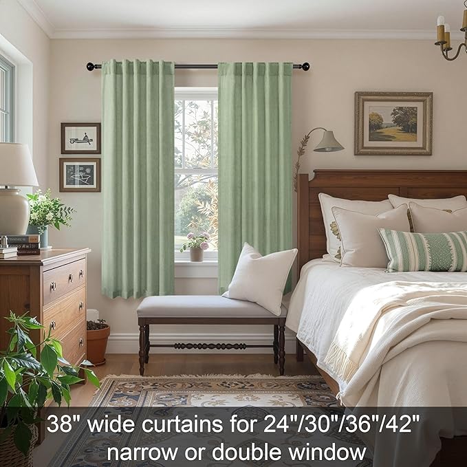 Sage Green Curtains 72 Inch Length for Bedroom 2 Panel Set Rod Pocket Back Tab Drapes Semi Sheer Light Reducing Linen Blend Woven Light Green Curtain for Living Room Dividing Closet Laundry 38X72 Long