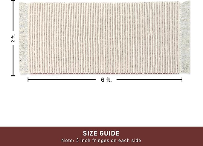Chardin home Rust & Ivory Providence Throw Rug 2x6 feet |Hand Woven Farmhouse Rug | Great in Kitchens entryways doormats Bathrooms Meditation Mat | Machine Washable & Reversible