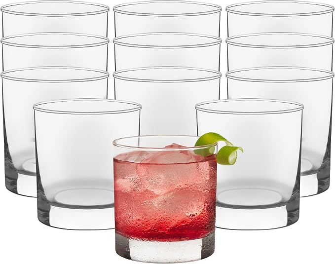 Libbey 917CD Heavy Base Rocks Glasses Set of 12, Rocks Glass Cups Set with Simple Lines, Elegant Old Fashioned Glass for Whiskey,Cocktails and More