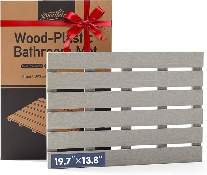 Bamboo-Design Bath Mat, Heavy Duty HDPS Plastic, 19.7" x 13.8", 400lb Support, 100% Waterproof & Fadeproof, Superior to Real Bamboo for Bathroom Spa Sauna Poolside Outdoor (Gray Color)
