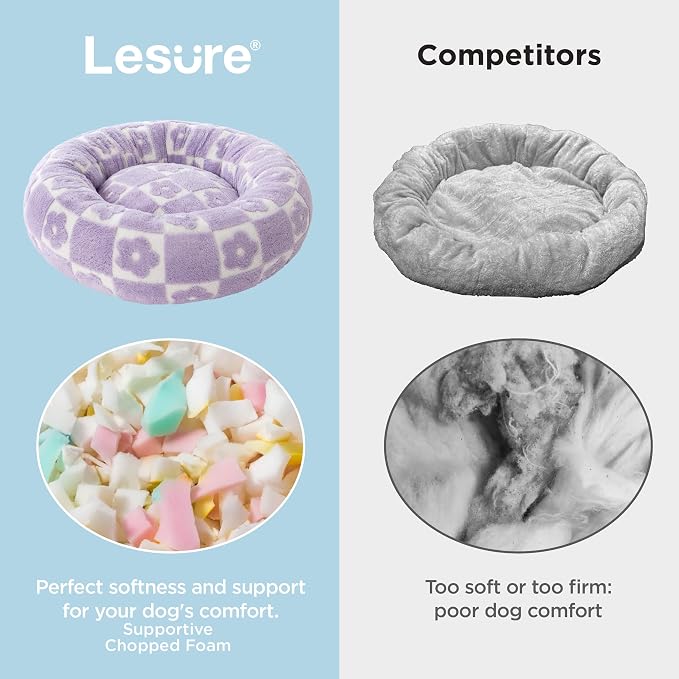 Lesure Shown on TV Donut Dog Beds Large - XL Calming Round Sofa as Present for Pets with Washable Cover, Orthopedic Home Decor Bed with Jacquard Shaggy Plush & Anti Slip Bottom, 36 Inch，Flower Checks