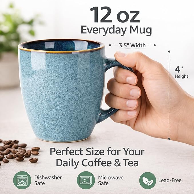 GBHOME Ceramic Coffee Mugs Set of 4, 12oz Stoneware Coffee Mugs Set For Dad Mom Women MEN, Light Weight Ceramic Coffee Cups for Latte/Tea/Beer/Hot Cocoa, Dishwasher & Microwave Safe