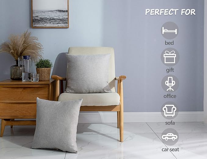 Stellhome Linen Throw Pillow Covers 20 x 20 inch Square Farmhouse Burlap Cushion Covers for Home Decoration, Pack of 2, Grey
