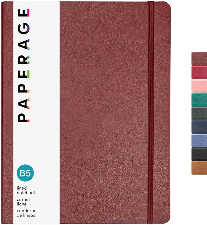 PAPERAGE Softcover Lined Journal Notebook (Burgundy), 176 Pages, Large B5 College Ruled Notebook, 7.6 inches x 10 inches - 100 GSM Thick Premium Paper, Leather Journal for Home, Work & School