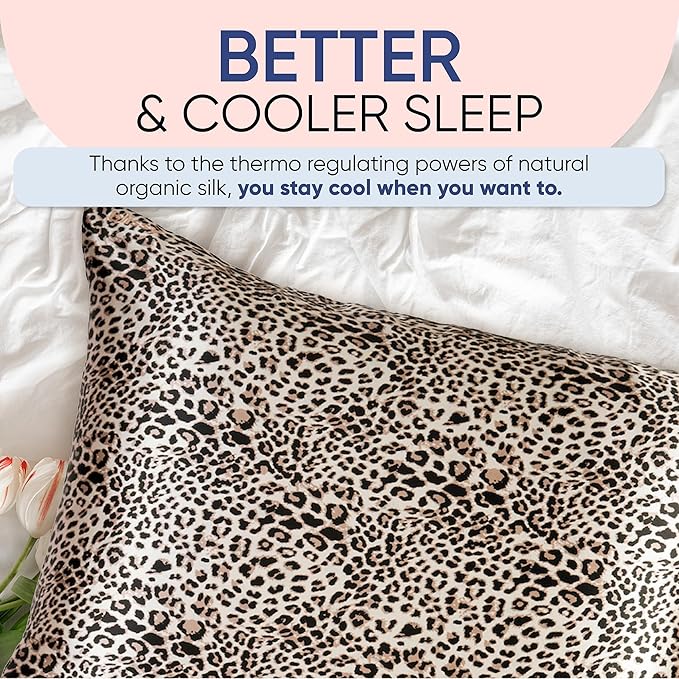 Blissy Silk Pillowcase - 100% Pure Mulberry Silk - 22 Momme 6A High-Grade Fibers - Silk Pillow Cover for Hair & Skin - Regular, Queen & King (Leopard, King)