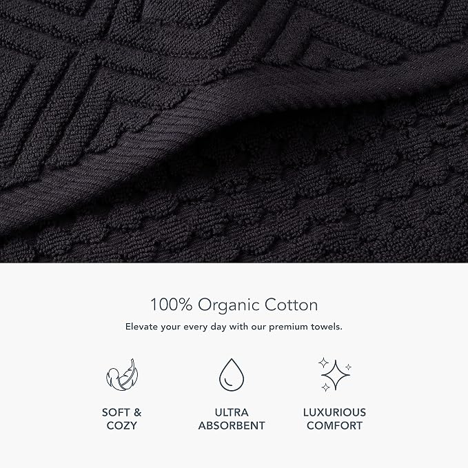 Texere 100% Organic Cotton Jacquard Towel Sets (Black (Diamond), 2 Hand & 2 Wash Towels)