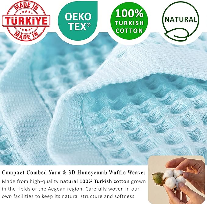 PÜSKÜL Natural 100% Turkish Cotton Waffle Bath Towels Set of 2-Piece | 32x63 Extra Large Absorbent Quick-Dry Lightweight Spa Towel | Luxury Sauna Accessories (Aqua Turquoise Bath Towels - Pack of 2)