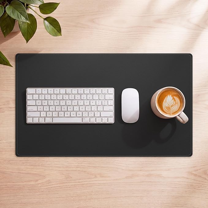 AFIING Cork Desk Mat 31.5" x 17", Waterproof Dual-Sided Cork & PU Leather Desk Pad, Non-Slip Desk Protector for Home Office, Workspace Setup & Gaming, Black