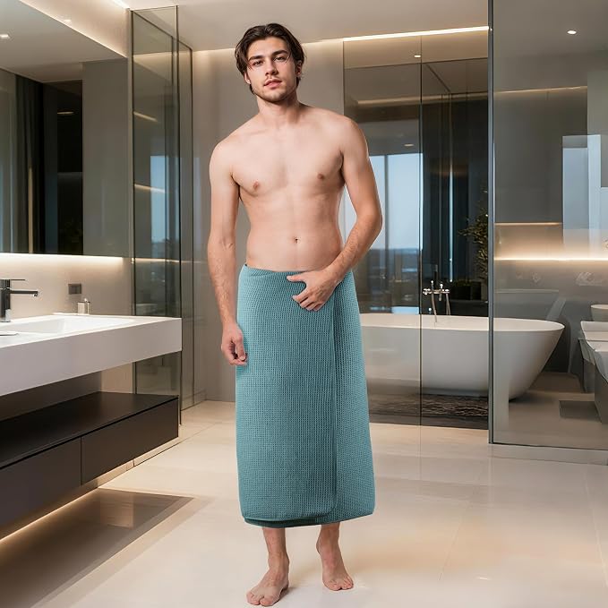 POLYTE 380 GSM Microfiber Oversize Quick Dry Lint Free Waffle Bath Towel for Body, 60 x 30 in, Set of 2
