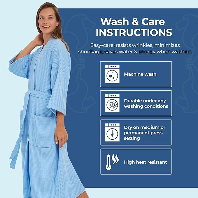 MONARCH Unisex Square Waffle Spa Kimono Robe – Soft Lightweight Fabric & Generously Sized Hotel & Spa Robe with Pockets
