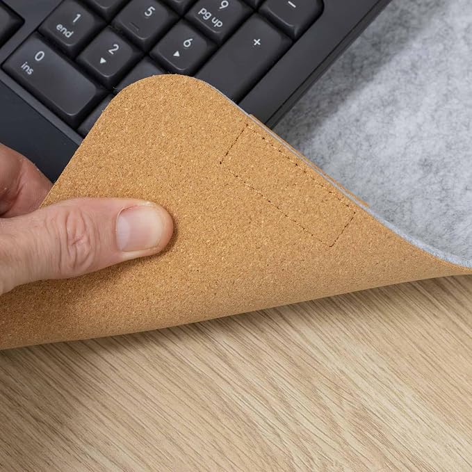 Desky Cork & Felt Mouse Pad – Dual-Sided Mini Desk Mat with Non-Slip Cork & Felt, Anti-Scratch Surface for Laptop or Mouse Use (11" x 8.6", Light Grey)