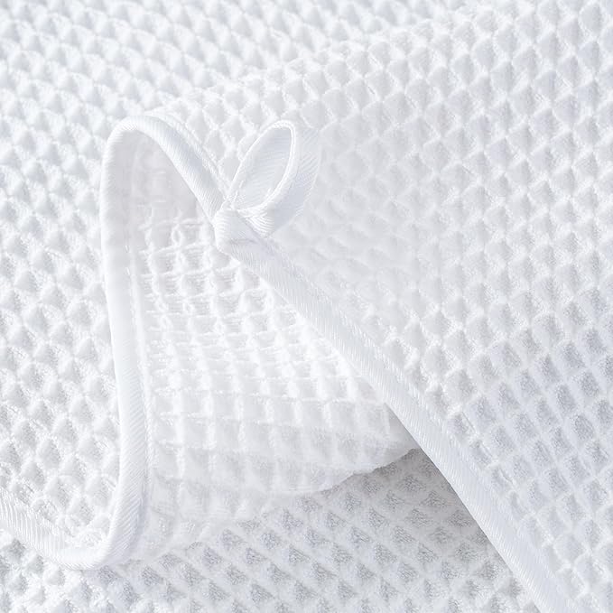 MICROFI New Microfiber Waffle Bath Towels, 2 Pieces, Soft, Absorbent, Fast Drying, Lint Free 430 GSM (White Striped)