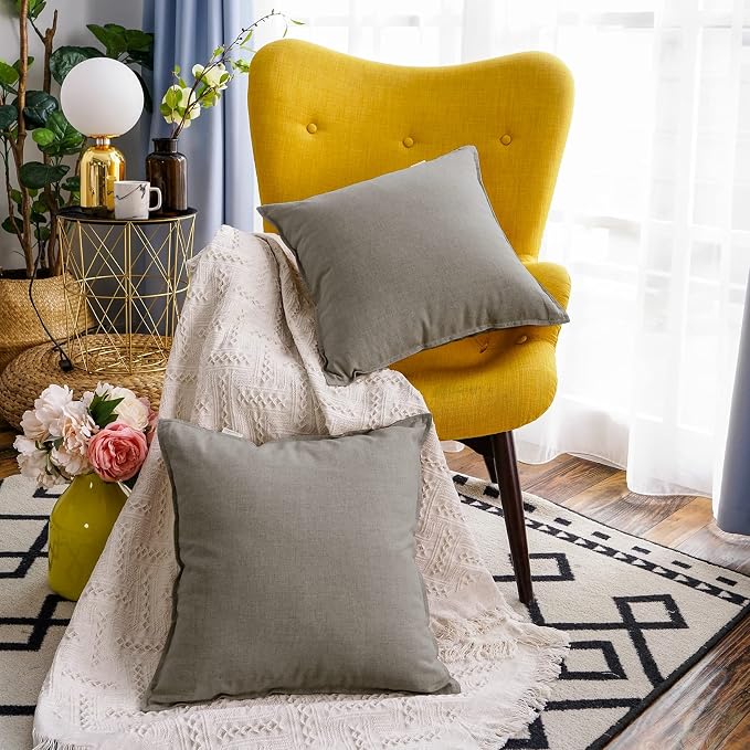 Jeanerlor Set of 2 Decorative 26"x26" Cotton Linen Chair Throw Pillow Case Green for Sofa Durable Classy, Comfortable Cushion Cover for Coffee Shop/Bar (65 x 65cm) Gray