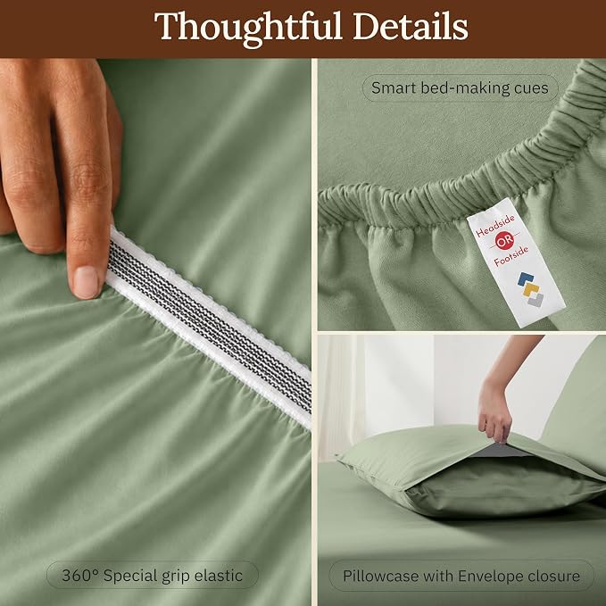 California Design Den Twin Sheet Set - 100% Organic Cotton Bedsheets, Soft and Lightweight Sateen, Deep Pockets, Durable Bedding - Pale Green