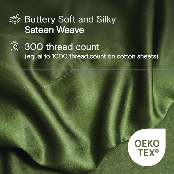 DOZ Sheet Set, 100% Viscose derived from Bamboo, Organically Grown, Buttery Soft, Cooling Sheets, High GSM, Deep Pockets - 4 Piece - 2 Pillowcases 1 Fitted 1 Top Sheet (Forest, Cal King)