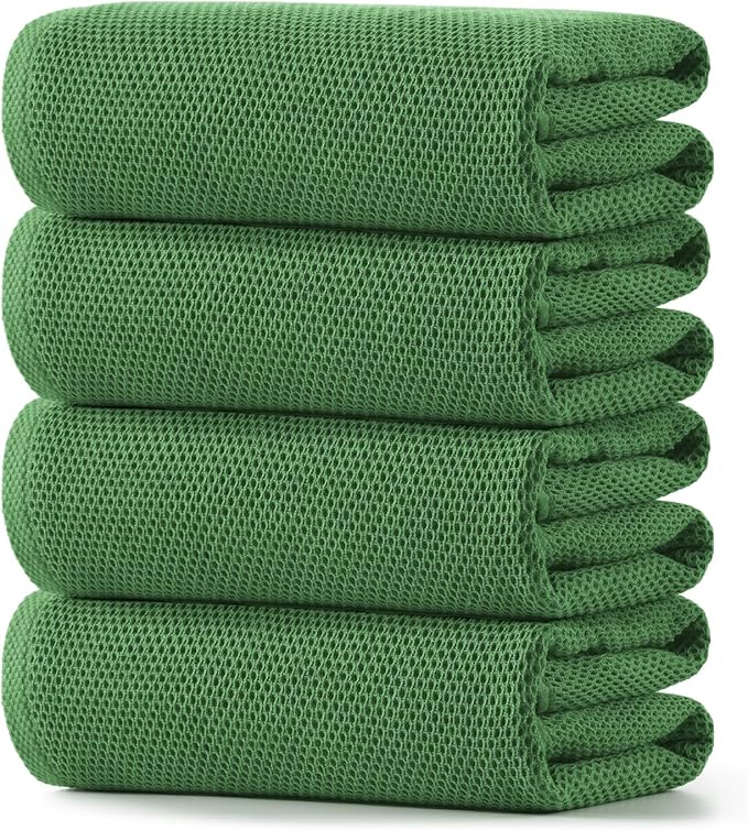 REDKISS 100% Cotton Waffle Weave Bath Towels 4 Piece - 27.5x55 Inches| Lightweight, Quick Dry & Highly Absorbent,Perfect for Spa, Gym, Travel, Guest Bathroom-Green