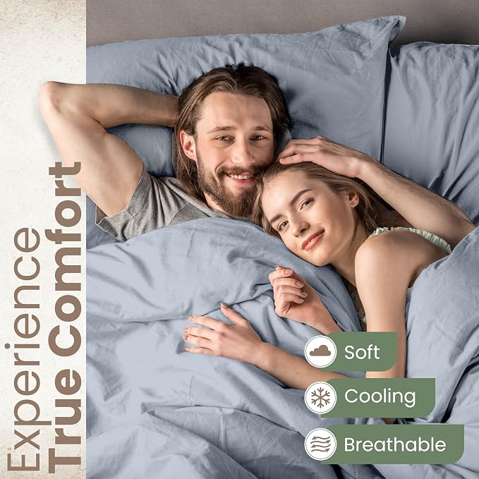 EcoPure King Size Sheet Set, Blue | 100% Organic Cotton, Comfort Washed, Cooling, Deep Pocket, GOTS Certified