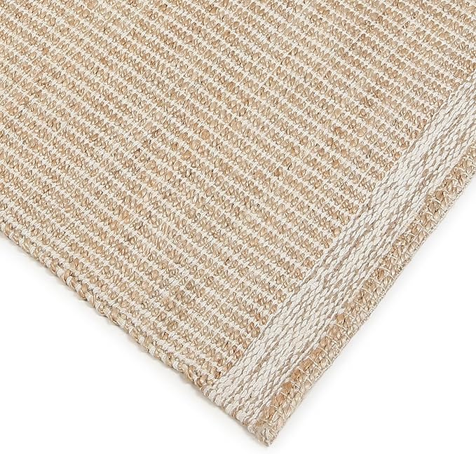 10x14 feet Natural Jute & Wool Area Rug,– Handwoven Mini Check Natural Fiber Rug with 4" Border, Neutral Boho Farmhouse Rug for Living Room,Dining Room,Bedroom | 0.6" Pile (10' x 14')