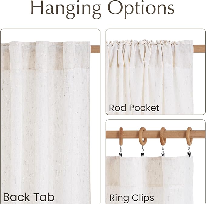 NICETOWN Linen Cream Bathroom Curtains 54 inches Long, Rod Pocket & Back Tab Semi Sheer Window Treatments Privacy Added with Light Filtering Drapes for Kids Room, W55 x L54, 2 Panels