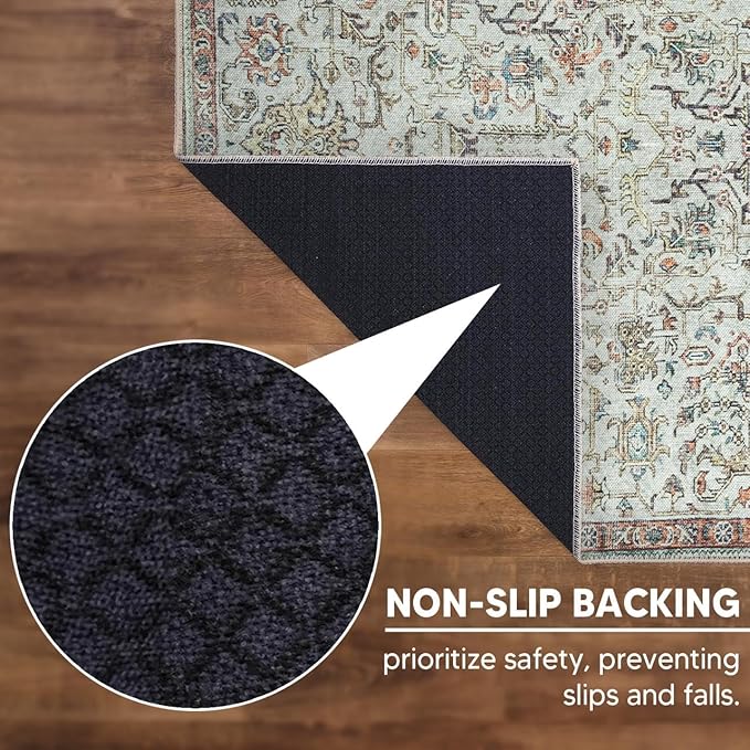 Keen Home Design 48"x72" Rug - Machine Washable Area Rug with Non-Slip Backing, Ideal for Living Room, Dining Room, Bedroom - Vintage, Easy Clean, Durable, Low Pile Rug - (4' x 6')