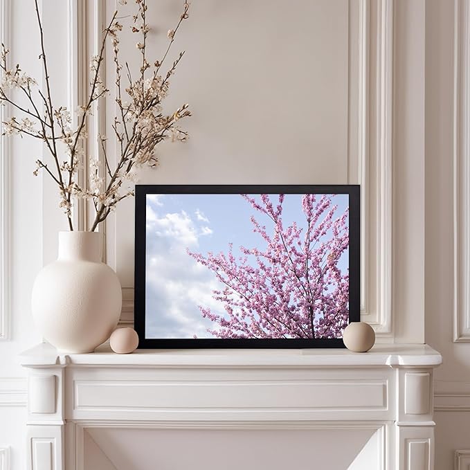 Monem Art Cherry Blossom Spring Sky Photography Print - Floral Nature Art Poster - Wall Decor for Living Room, Bedroom or Office - 12x16 Black Framed Wall Art by Mareike Bohmer