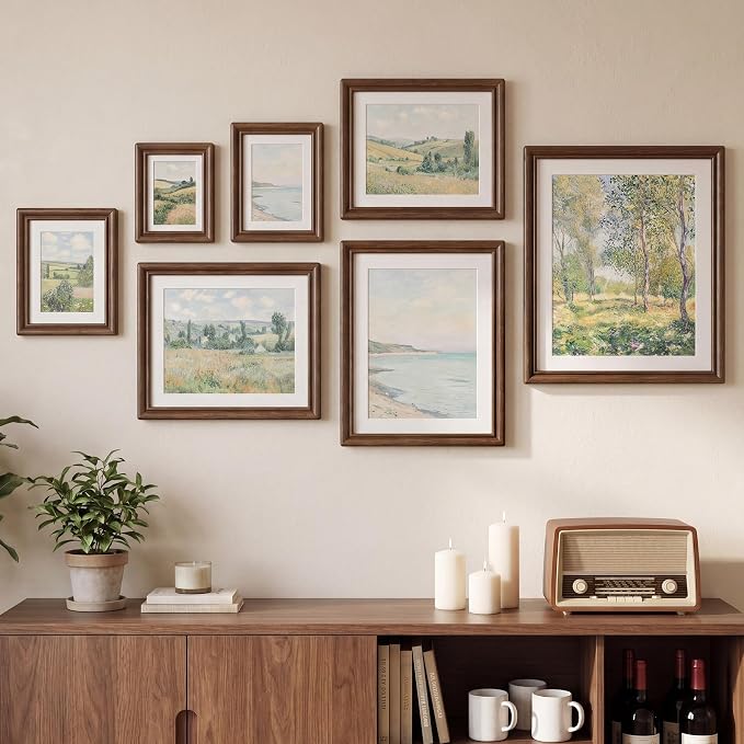 12x16 Picture Frame with Mat for 8.5x11, USA-Sourced Natural Walnut Wood Handcrafted Rounded Corner with HD Tempered Glass, 12 x 16 Photo Frames Gallery Wall & Tabletop, Vertical or Horizontal Display