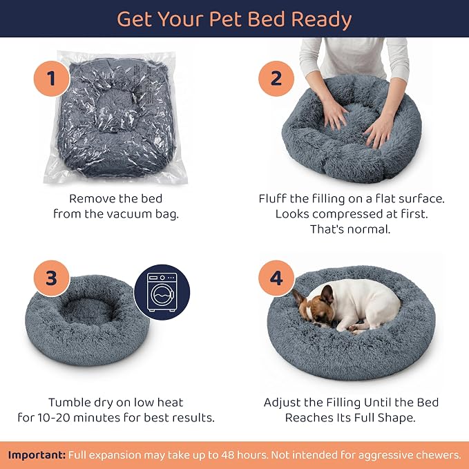 Donut Dog Bed - Premium Comfort for Anxiety Relief - Fluffy & Calming Design with Ultra-Plush Support | Cozy Round Dog Bed with Super Soft Circle Style (Dark Grey, X-Large)