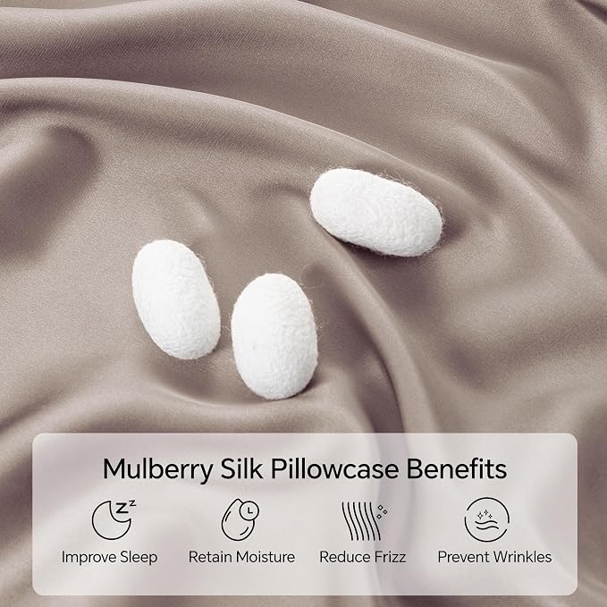INFIIXSO Mulberry Silk Pillowcase for Hair and Skin, Silk Pillow Cases Standard Size with Hidden Zipper 20x26 Inches, Ultra Smooth and Soft Cooling Pillow Cases for Hot Sleepers(Caramel, 1 Pack)