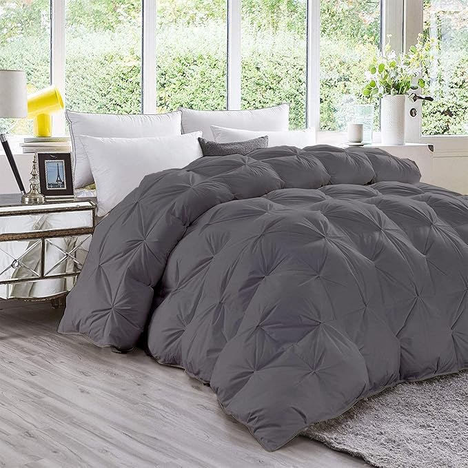 Hypoallergenic 1000-TC Pinch Pleated Down Alternative Comforter Twin Size 68 x 86 Inches 1pc Comforter & 2 pcs Pillow Covers, 700 GSM & All Side Corner Tabs 100% Egyptian Cotton