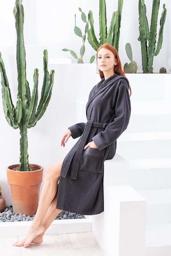 SEYANTE Turkish Cotton Bathrobe for Women - Organic GOTS Certified Terry Hooded Kimono Robe - Spa Quality Women's Cotton Robe
