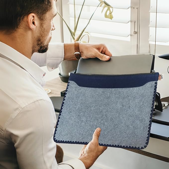 Eco-Friendly Laptop Sleeve 14 Inch Recycled from 16 Plastic Bottles - Laptop Case Sleeve - Protective Computer Carrying Cover- Briefcase Handbags for Business, Office (Grey/Blue)