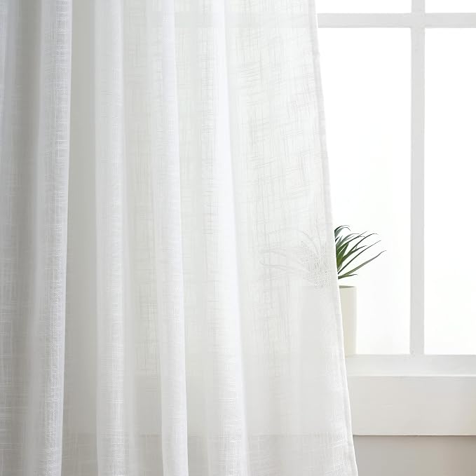 Semi Sheer Curtains- Light Filtering, Machine Washable Tab Top Drapes for Living Room Bedroom (White, 52" W x 90" L, Pack of 2)